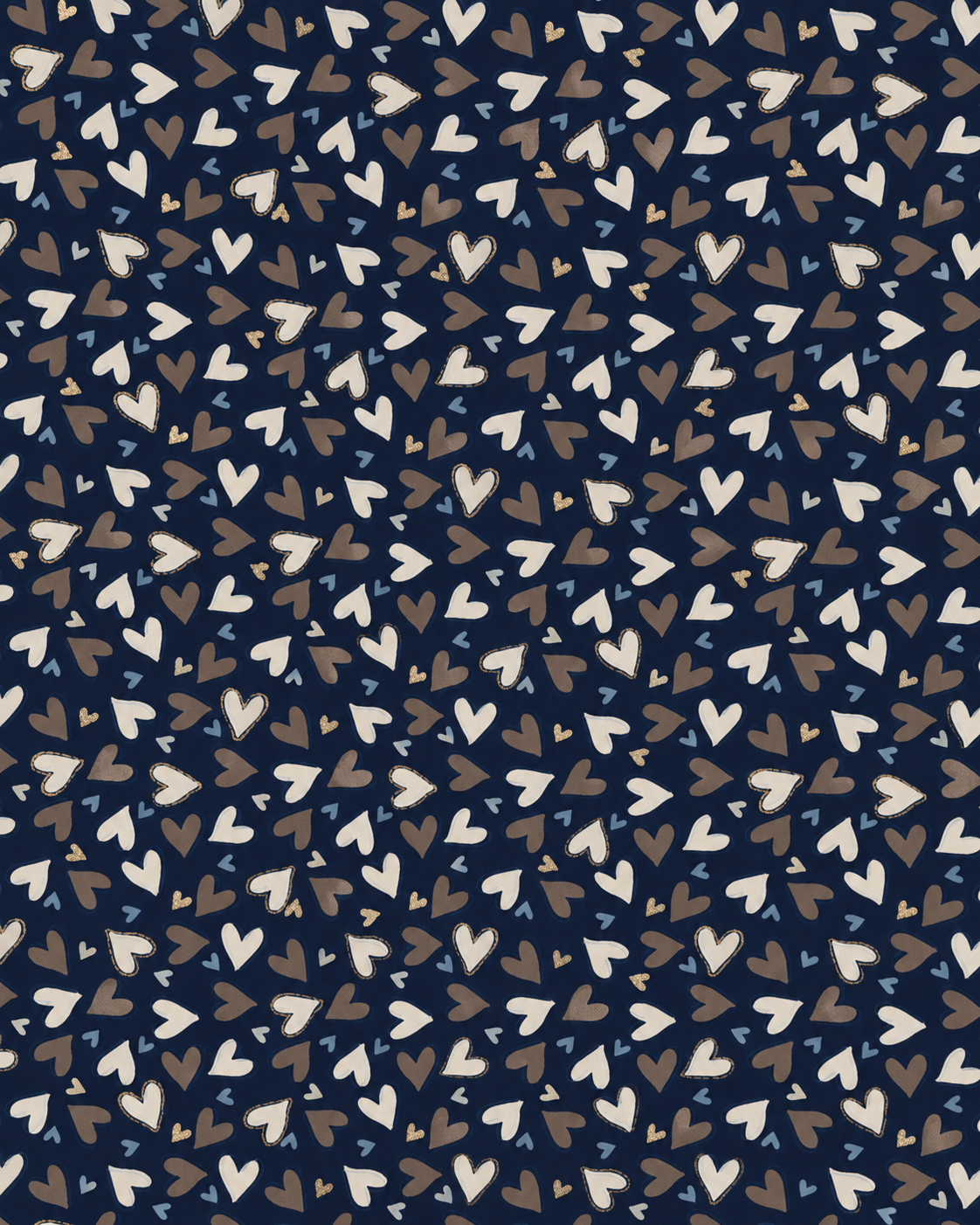 Sciarpa in cotone blu con stampa a cuori tono grigio e beige