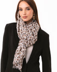 Sciarpa in cotone beige con stampa a cuori tono marrone