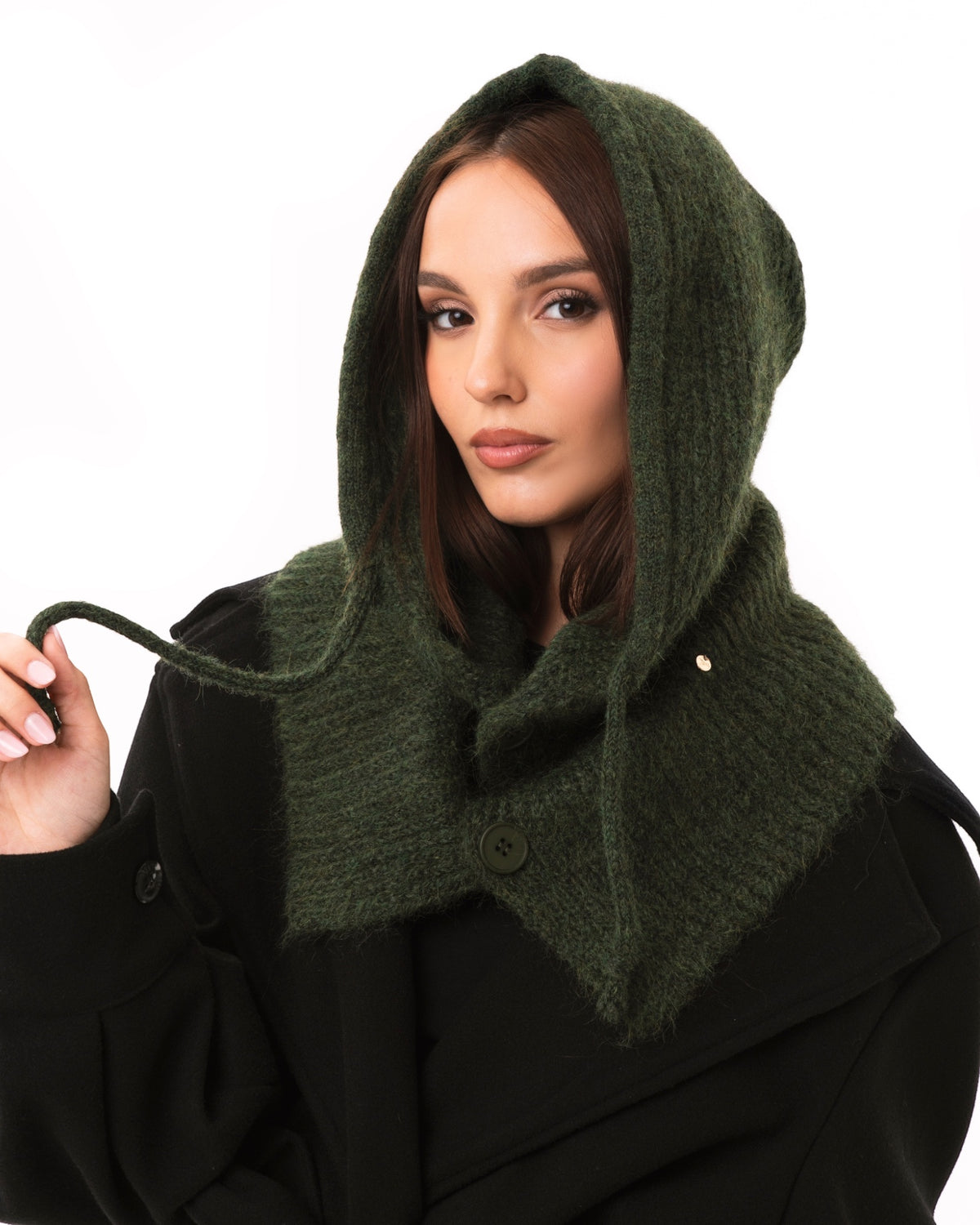 Balaclava morbido con bottoni a tinta unita verde - Mya Accessories