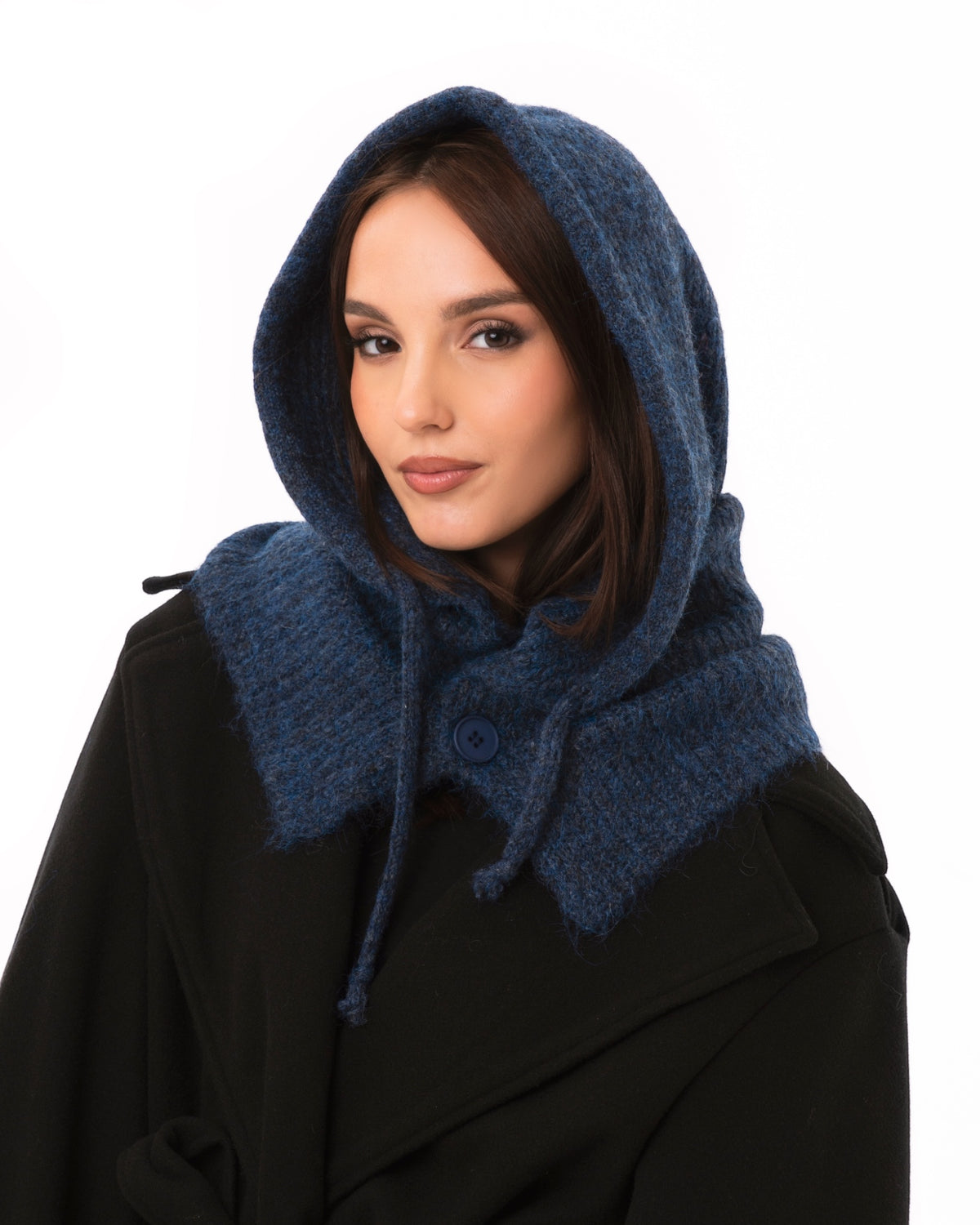 Balaclava morbido con bottoni a tinta unita blu - Mya Accessories