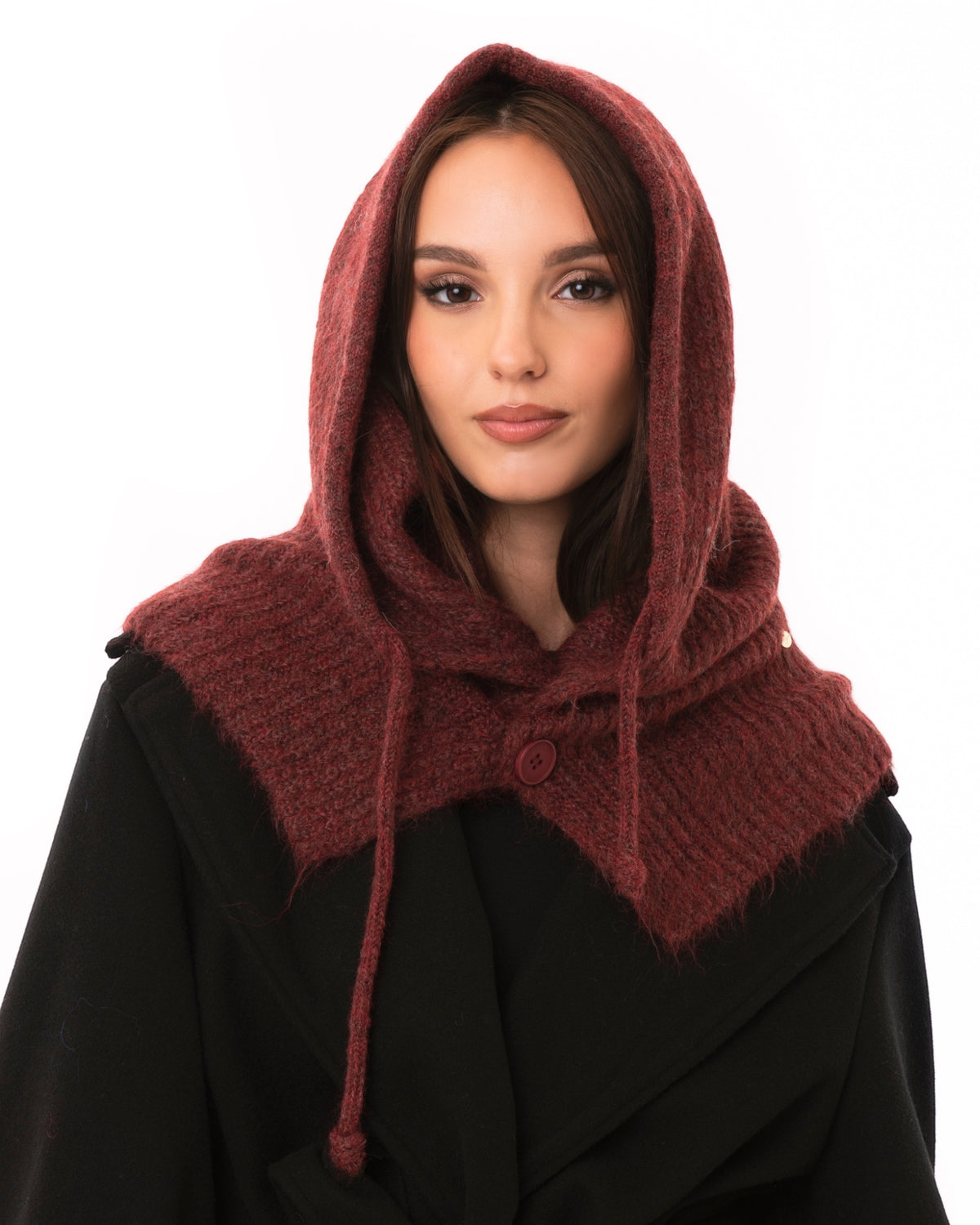 Balaclava morbido con bottoni a tinta unita bordeaux - Mya Accessories