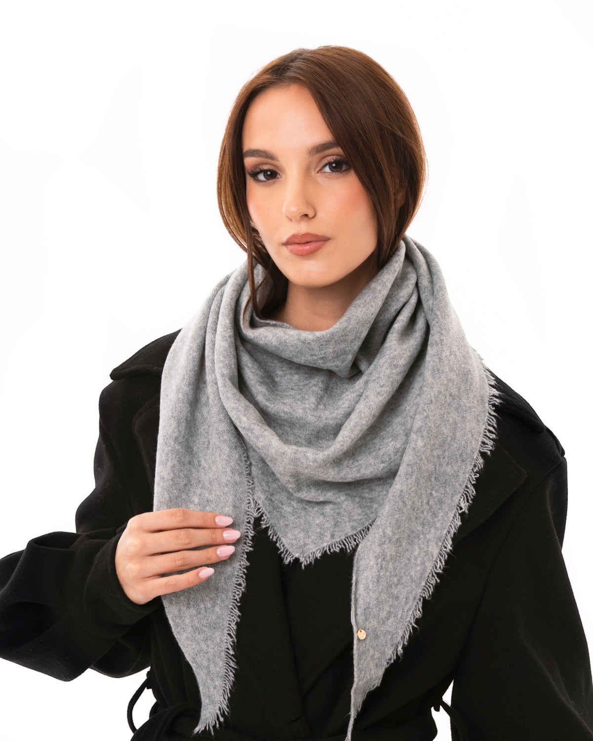 Foulard/kefia a tinta unita grigio chiaro con frange - Mya Accessories