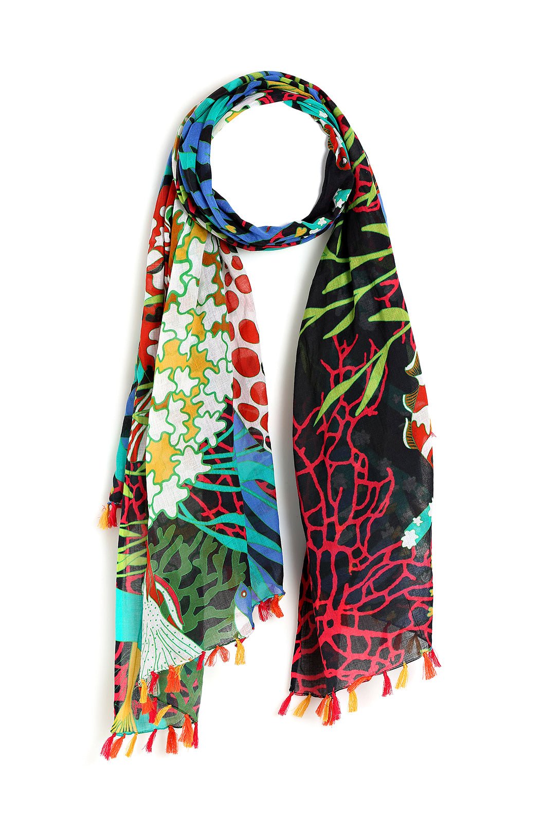 PAREO IN COTONE CON STAMPA TEMA TROPICALE MULTICOLORE - Mya Accessories