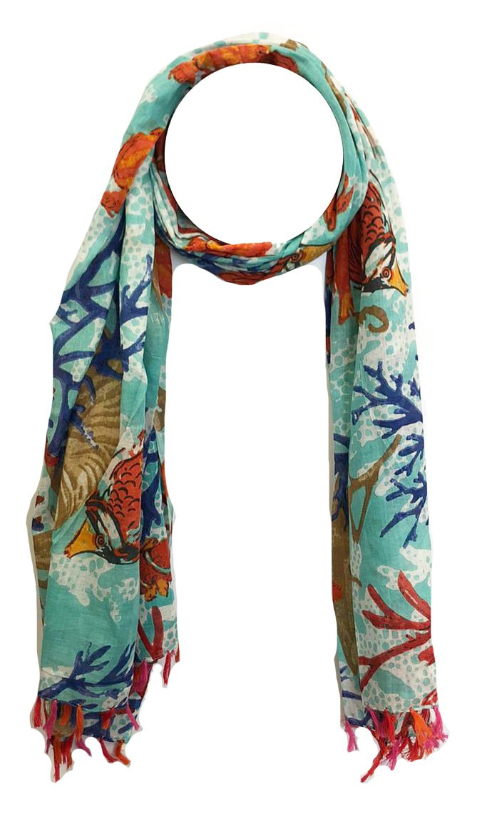 PAREO IN COTONE CON STAMPA TEMA MARE MULTICOLORE - Mya Accessories