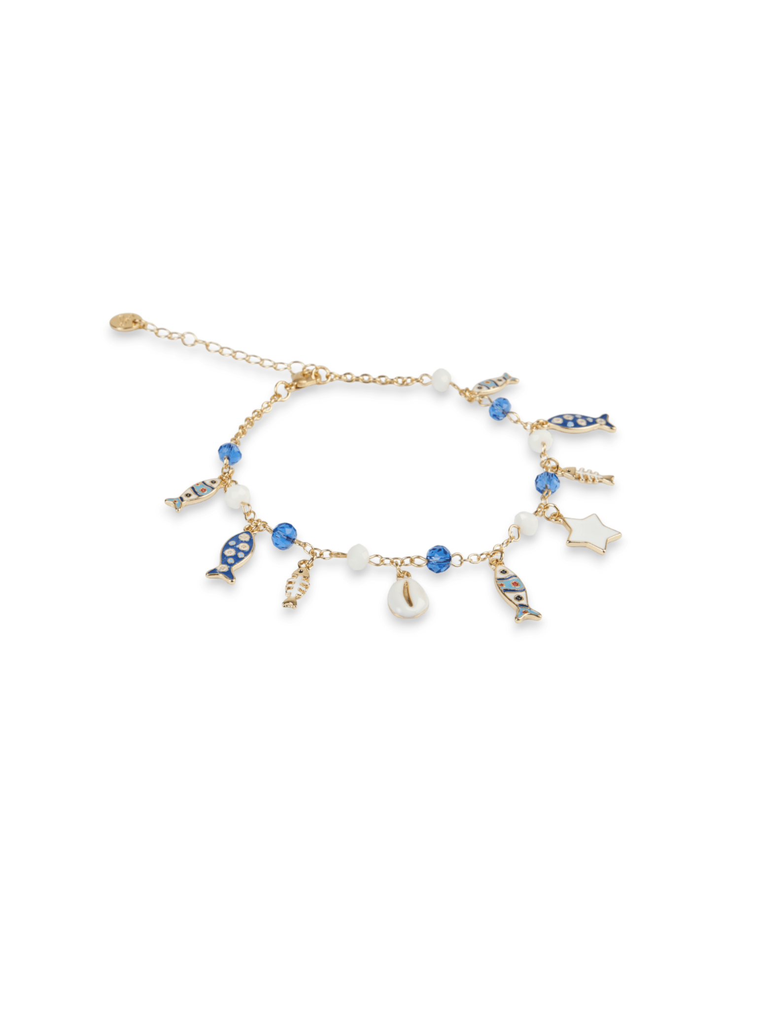 Cavigliera color oro con charms pesciolino e conchiglia multi azzurro - Mya Accessories