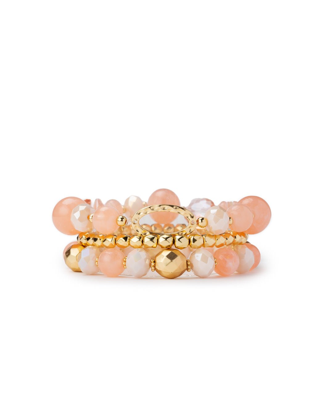 Bracciale elastico a tre fili con pietre in acrilico e vetro rosa ed oro - Mya Accessories