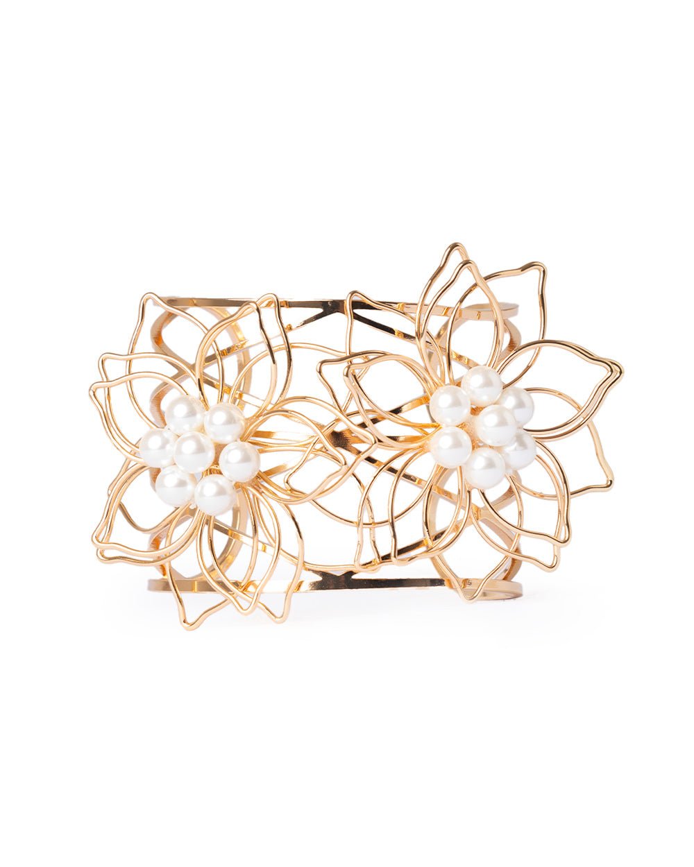 Bracciale rigido da polso in metallo con fiore stilizzato con perle in vetro - Mya Accessories