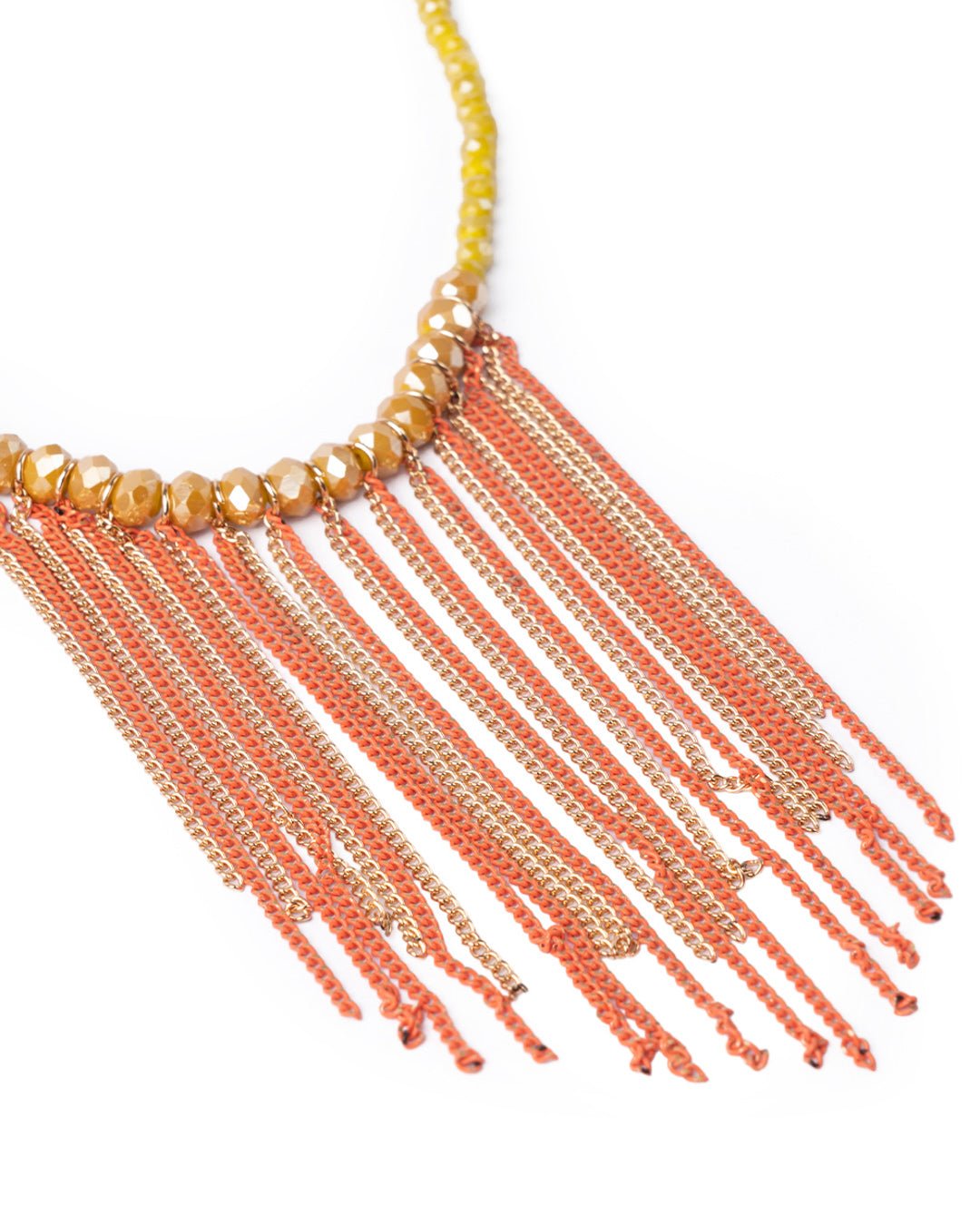 Collana girocollo con microcristalli gialli e frange a catena in ottone arancio - Mya Accessories