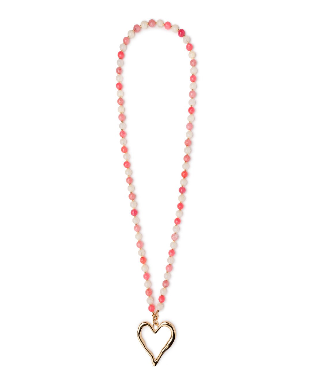 Collana lunga con pietre dure multi rosa e pendente in metallo a forma di cuore - Mya Accessories