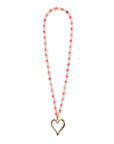 Collana lunga con pietre dure multi rosa e pendente in metallo a forma di cuore - Mya Accessories