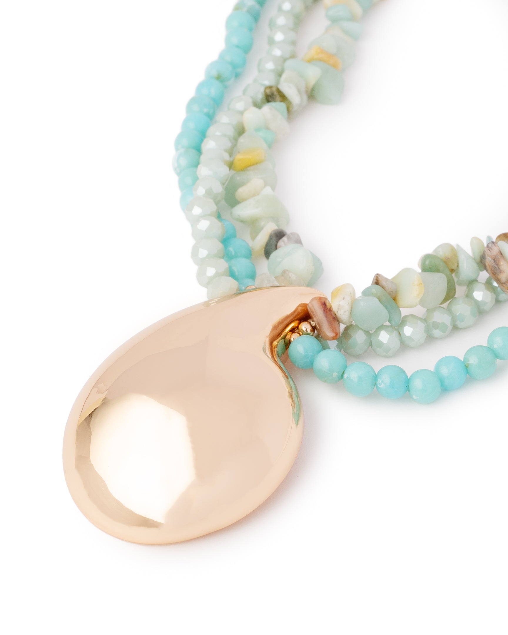 Collana girocollo multi filo, mix pietre azzurre con pendente a goccia - Mya Accessories