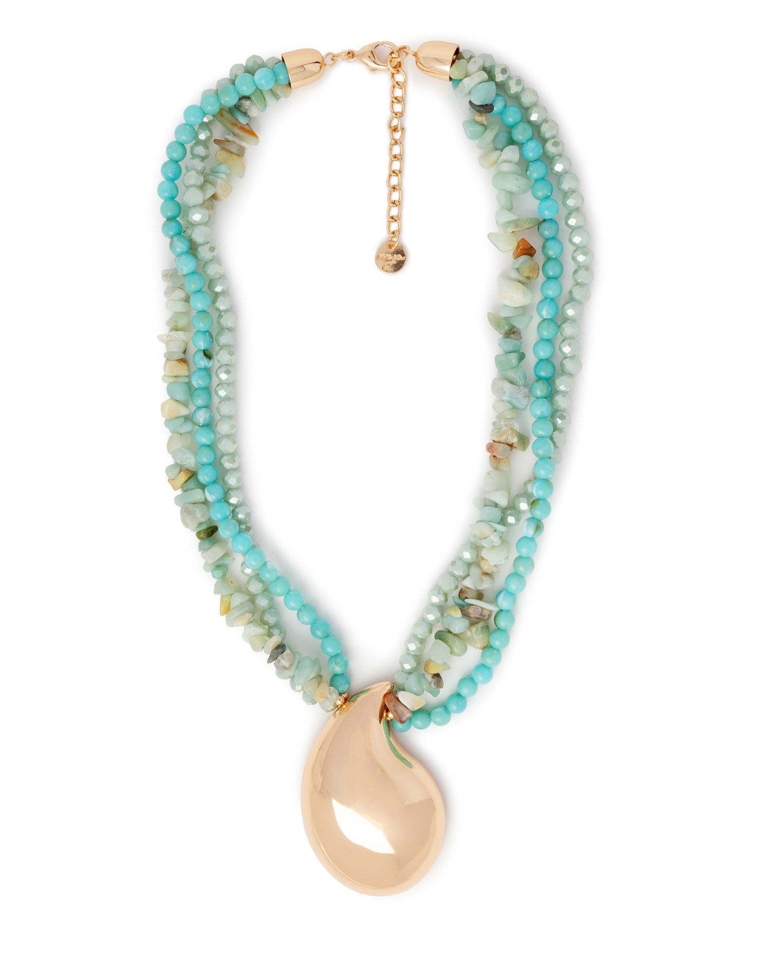 Collana girocollo multi filo, mix pietre azzurre con pendente a goccia - Mya Accessories