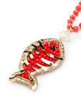 Collana con microcristalli pietre in vetro rosse con pendente a forma di pesce - Mya Accessories