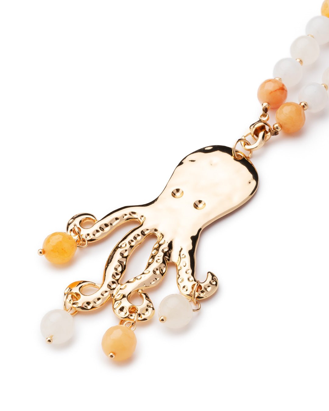 Collana lunga con pietre dure multi arancio con pendente a forma di polipo - Mya Accessories