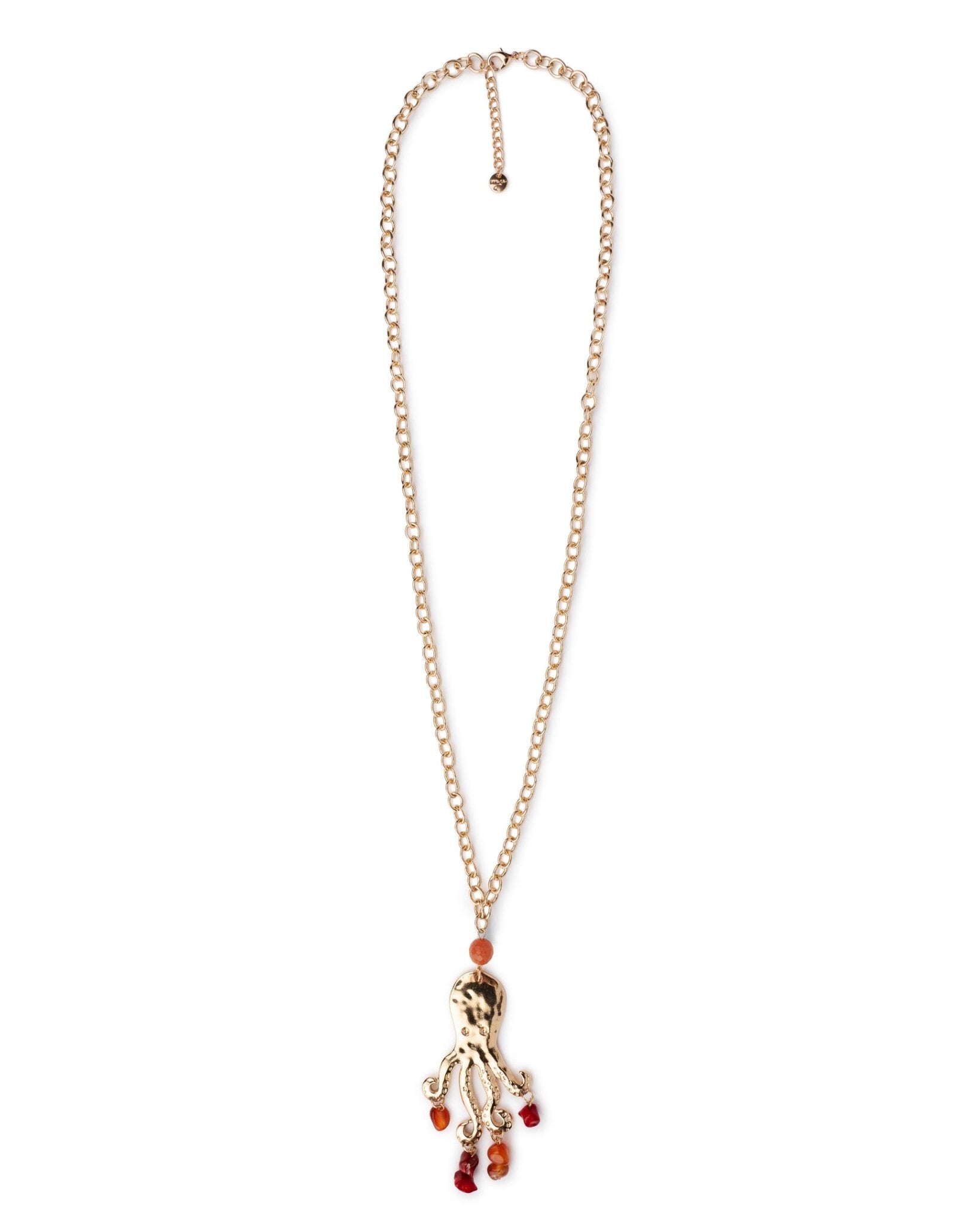 Collana lunga con pietre dure arancio e corallo con pendente a forma di polipo - Mya Accessories