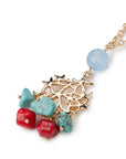 Collana lunga in ottone a catena con pendente a forma di corallo con pietra dura azzurra - Mya Accessories