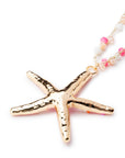 Collana lunga filo di tessuto con microcristalli rosa con pendente a stella - Mya Accessories