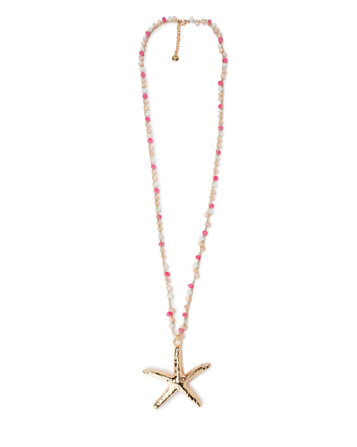 Collana lunga con pietre in vetro rosa e bianco con pendente a stella marina - Mya Accessories