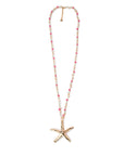 Collana lunga con pietre in vetro rosa e bianco con pendente a stella marina - Mya Accessories