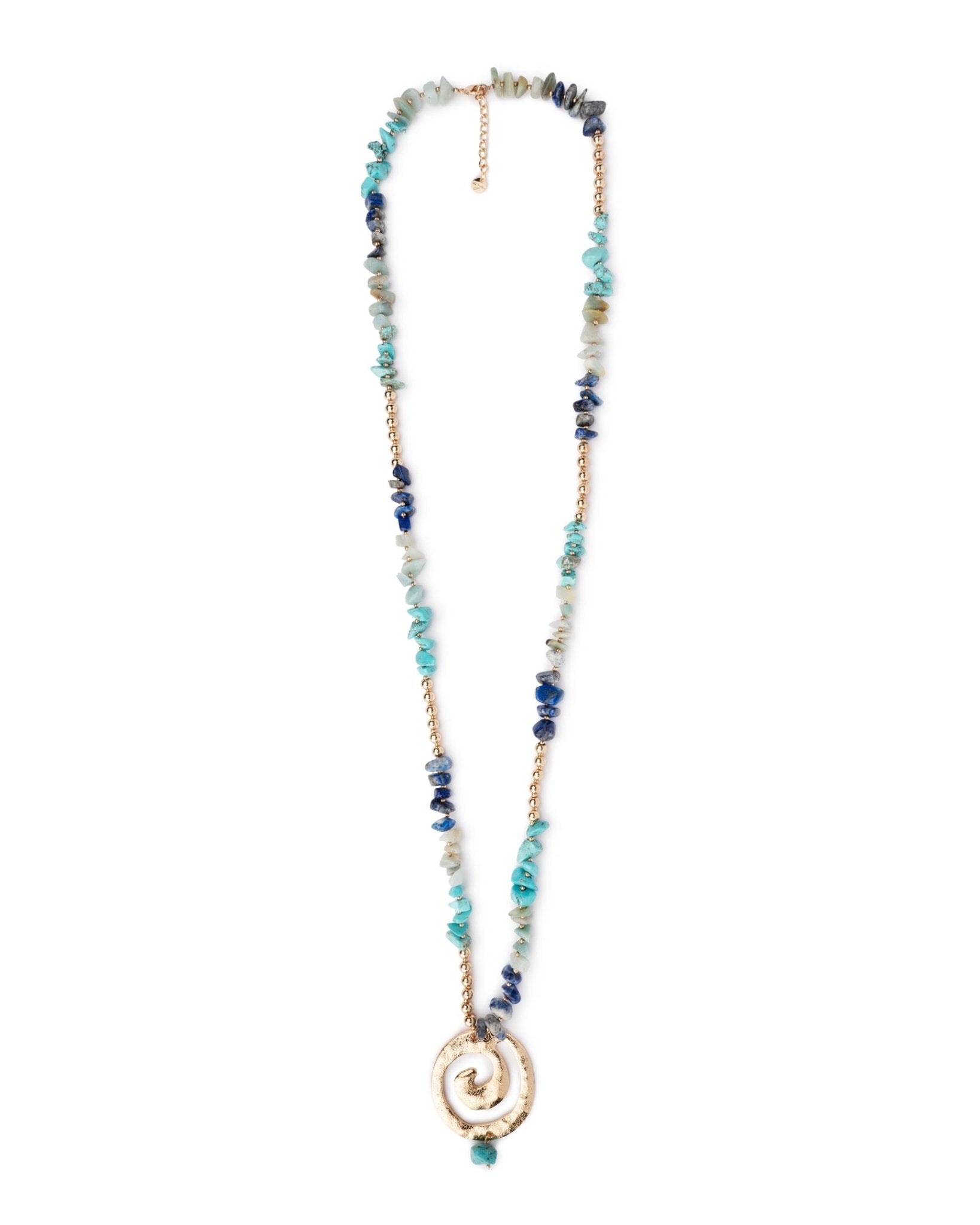 Collana lunga con pietre in vetro tono blu con pendente a spirale - Mya Accessories