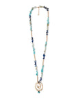 Collana lunga con pietre in vetro tono blu con pendente a spirale - Mya Accessories