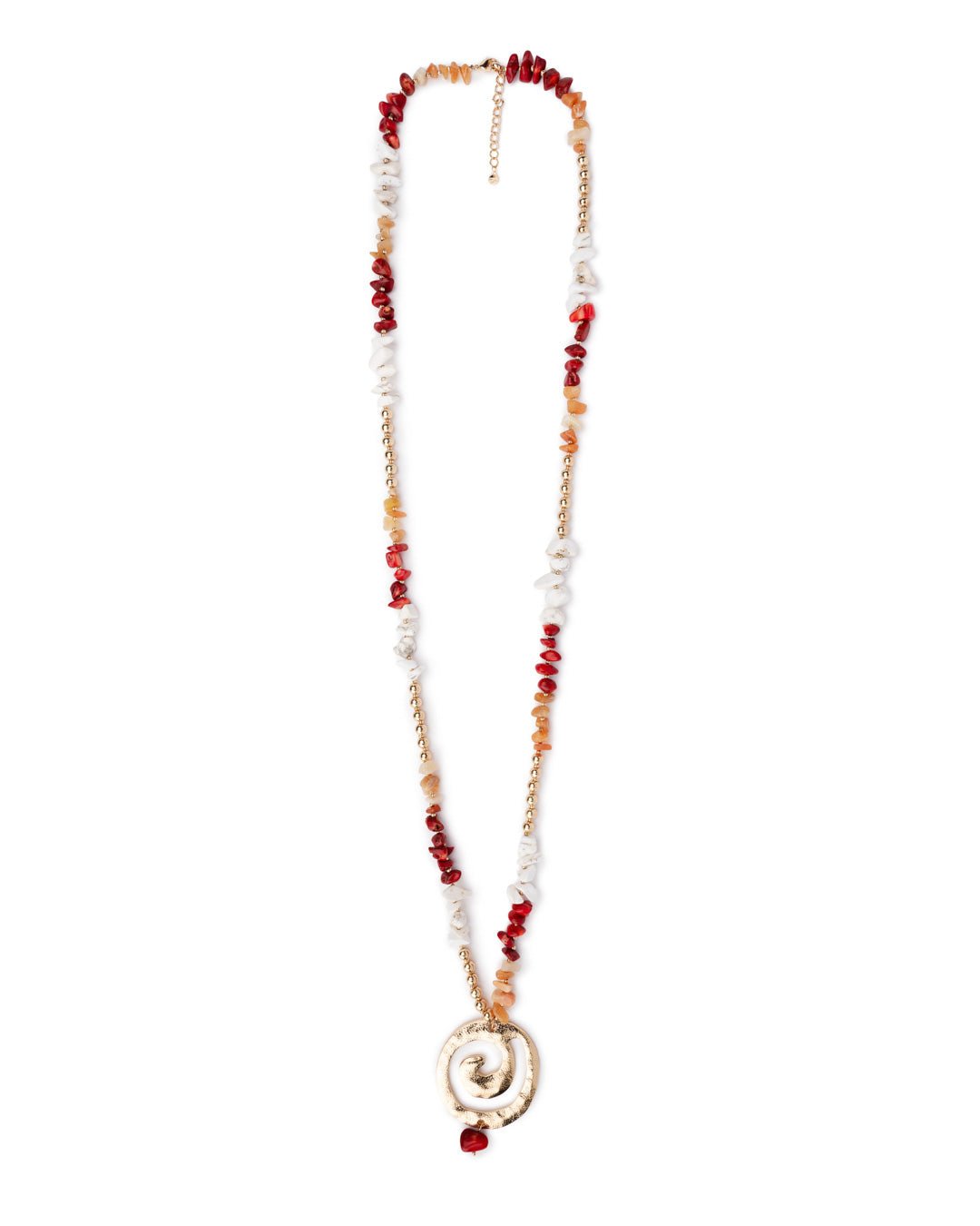 Collana lunga con pietre in vetro rosso e bianco con pendente a spirale - Mya Accessories