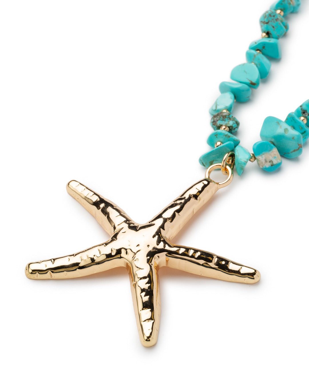 Collana lunga con pietre turchesi e perlate, pendente a stella marina in metallo - Mya Accessories