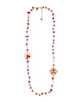 Collana lunga in filo di tessuto con pietre rosse e bianche inserti in metallo romboidali - Mya Accessories