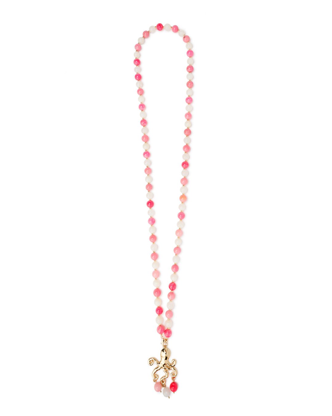Collana lunga con pietre dure multi rosa, con pendente a forma di polipo in metallo - Mya Accessories