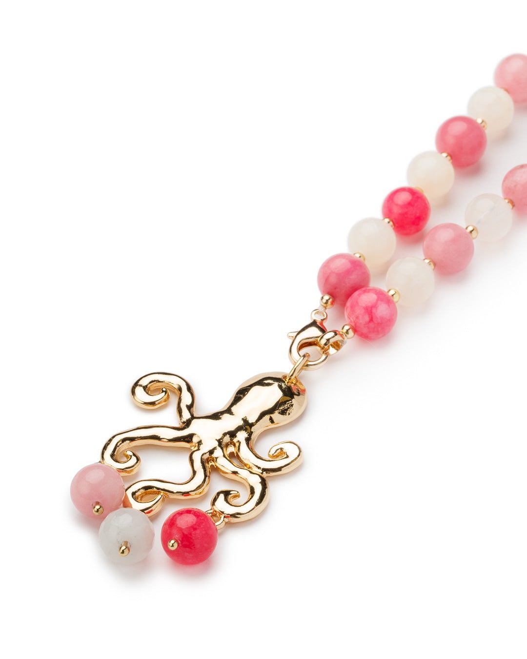 Collana lunga con pietre dure multi rosa, con pendente a forma di polipo in metallo - Mya Accessories