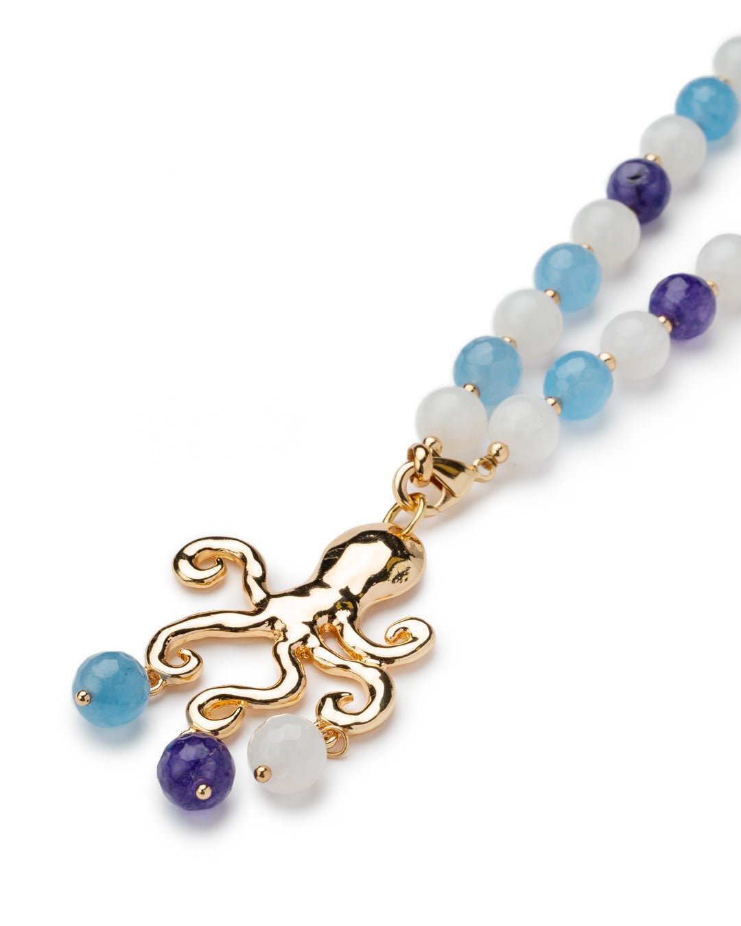 Collana lunga con pietre dure multi blu, con pendente a forma di polipo in metallo - Mya Accessories