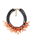 Collana tre fili con sfere nere in acrilico, con rami in resina colore arancio - Mya Accessories