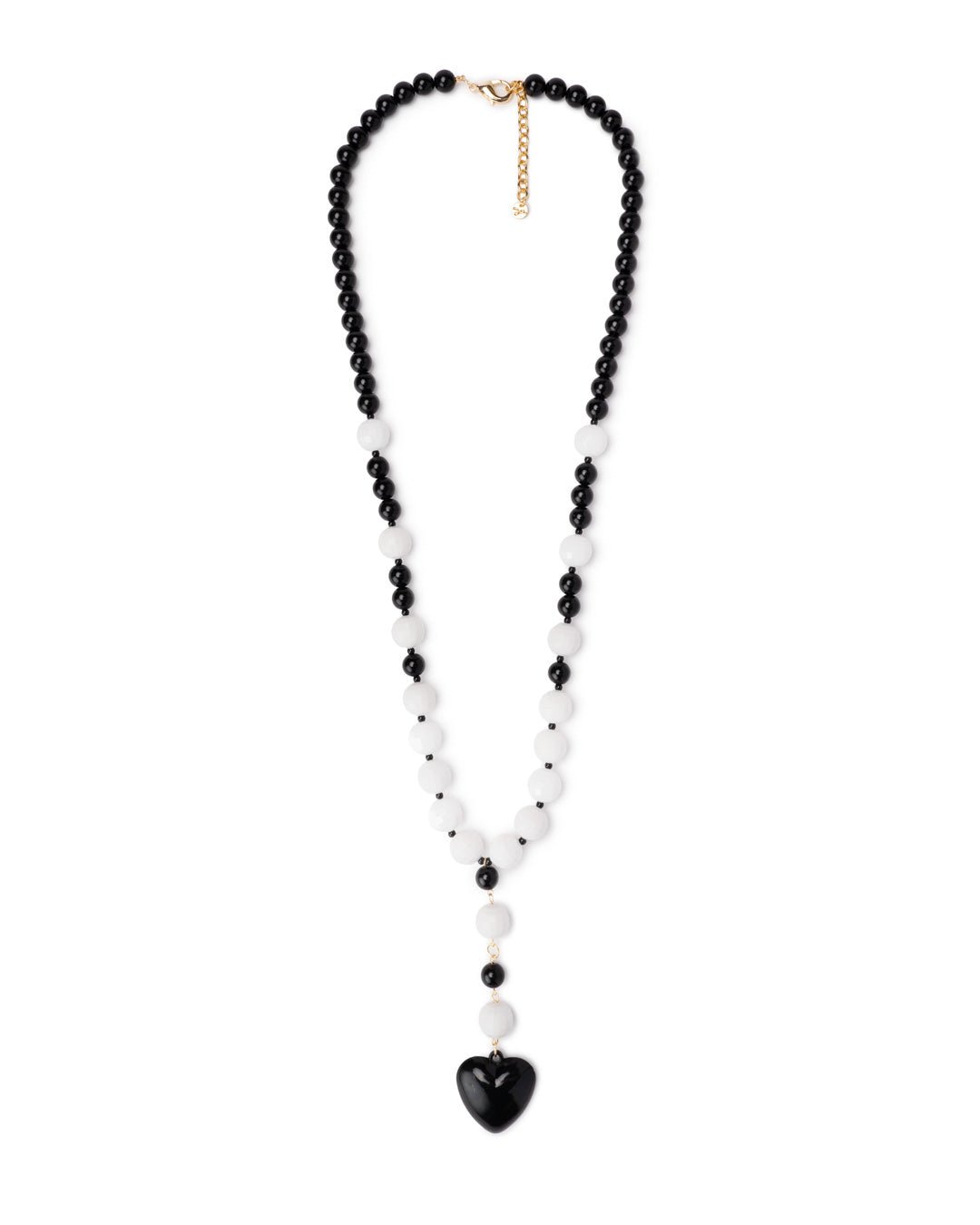 Collana lunga con sfere in acrilico nere con pendente a cuore bianco - Mya Accessories