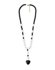 Collana lunga con sfere in acrilico nere con pendente a cuore bianco - Mya Accessories