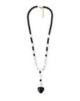 Collana lunga con sfere in acrilico nere con pendente cuore nero - Mya Accessories