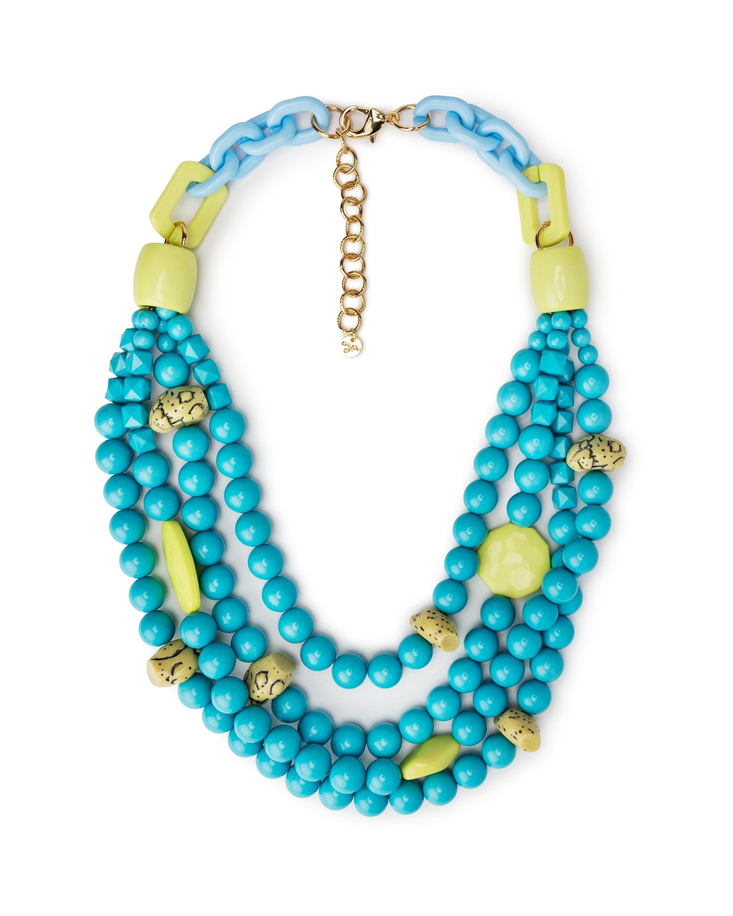 Collana girocollo multi filo con pietre in acrilico turchese e verde lime - Mya Accessories