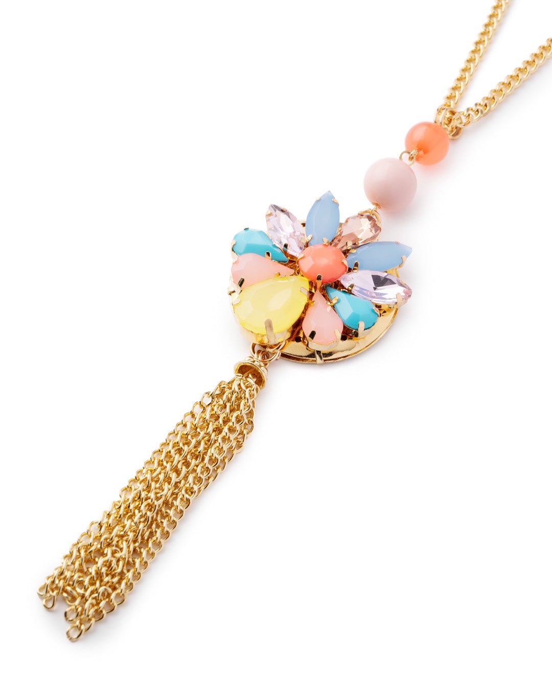 Collana lunga a catena con pendente a fiore in vetro multicolore, con frange - Mya Accessories