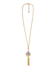 Collana lunga a catena con pendente a fiore in vetro multicolore, con frange - Mya Accessories