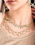 Collana girocollo in metallo a due linee con microcristalli in vetro verde - Mya Accessories