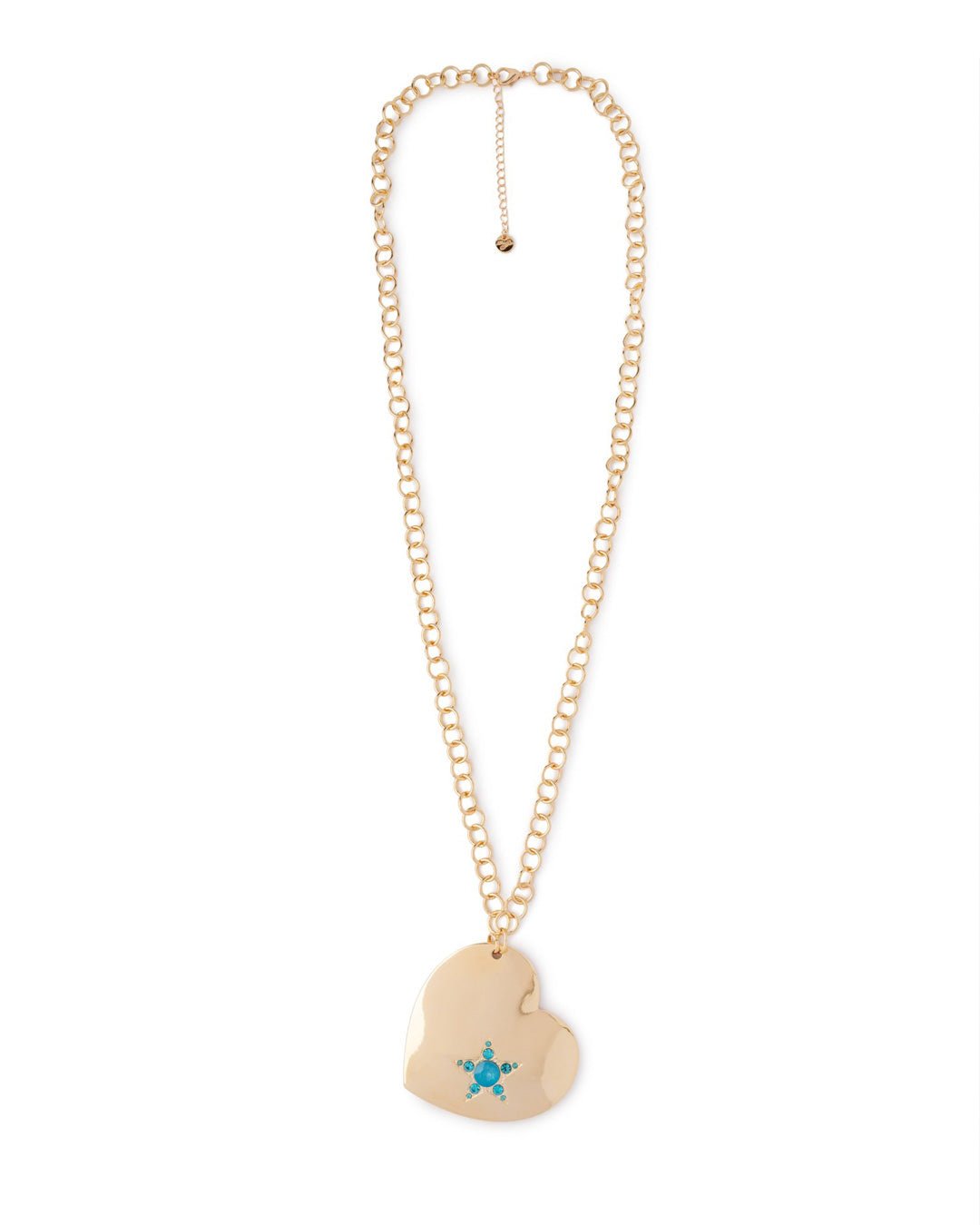 Collana lunga a catena con pendente a cuore con pietra in vetro azzurra - Mya Accessories