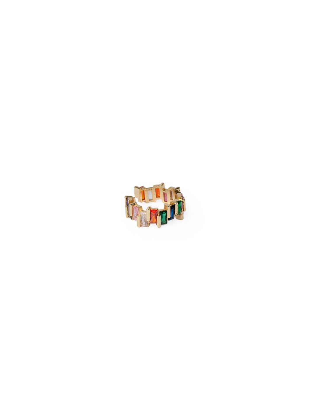 Anello in ottone regolabile con zirconi rettangolari grandi multicolore - Mya Accessories