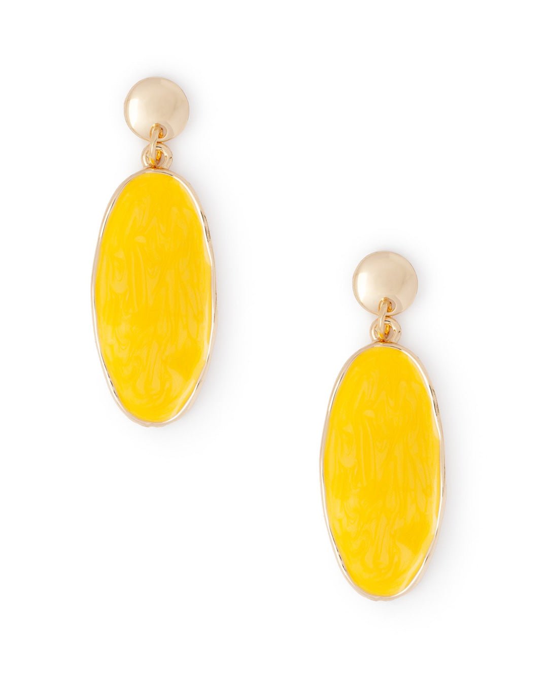 Orecchini in metallo pendenti ovale smaltati giallo - Mya Accessories