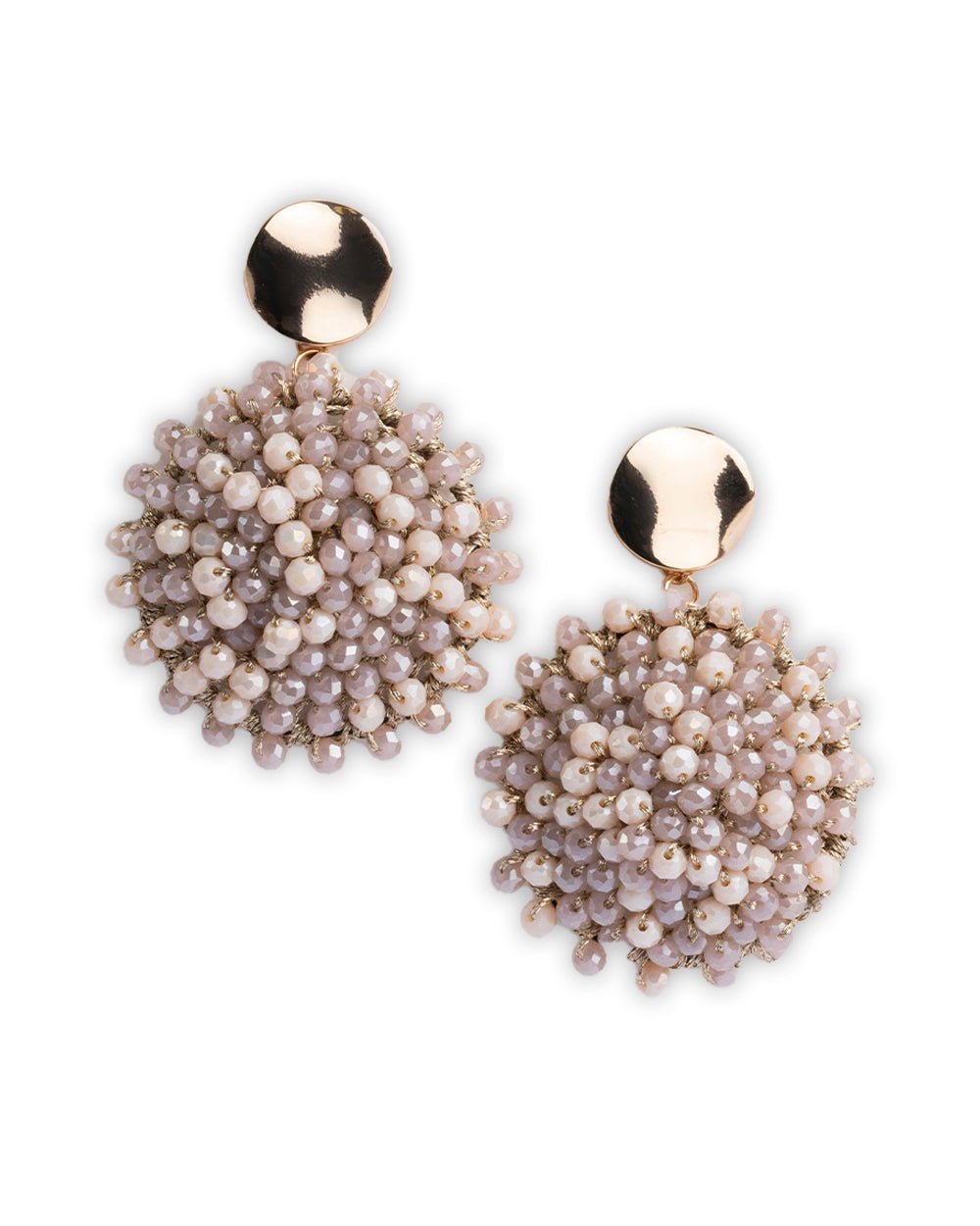 Orecchini a base circolare con microcristalli rosa - Mya Accessories