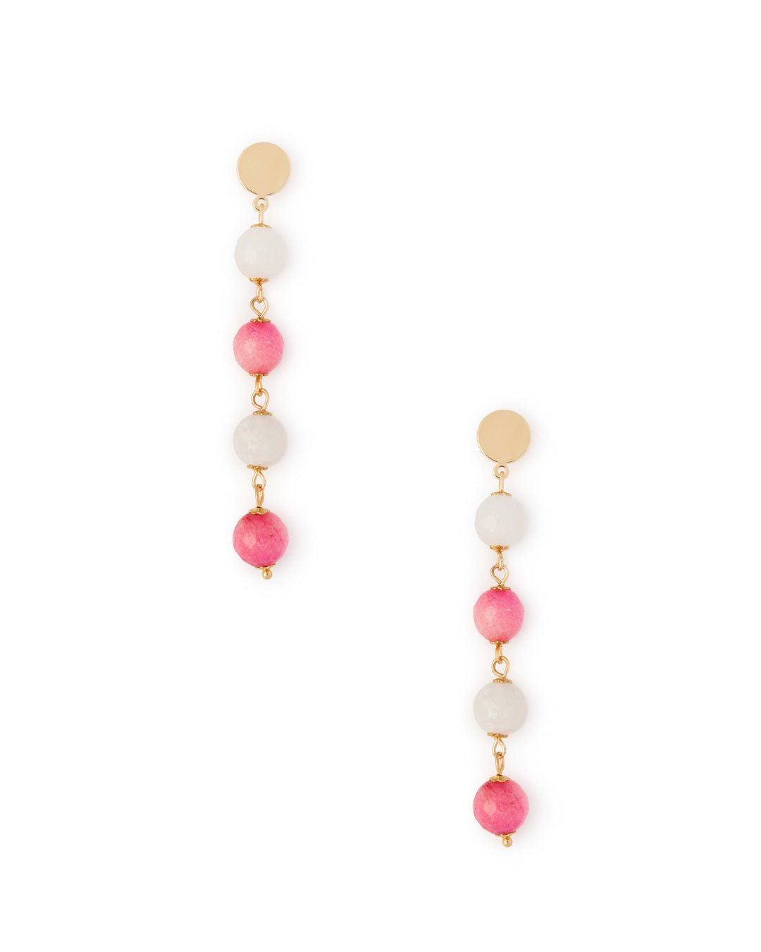 Orecchini pendenti in ottone lunghi con pietre dure multi rosa - Mya Accessories