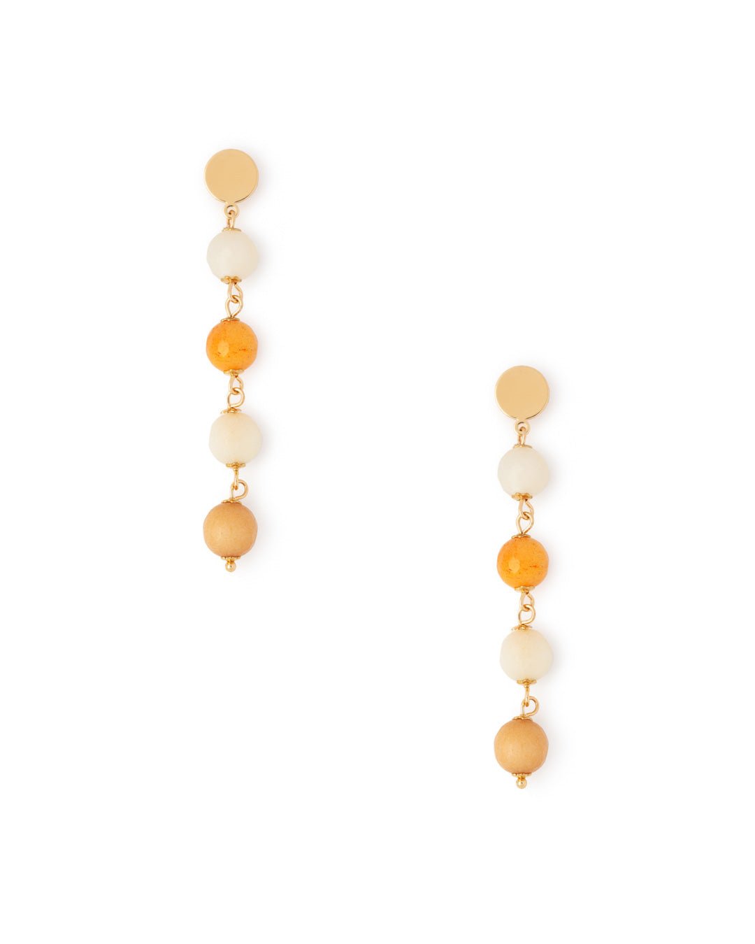 Orecchini pendenti in ottone lunghi con pietre dure multi beige - Mya Accessories