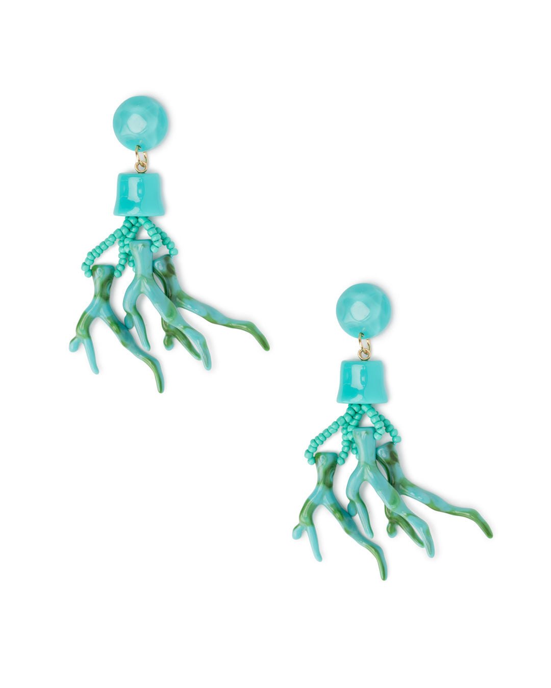 Orecchini in resina pendenti con rami in corallo turchese - Mya Accessories