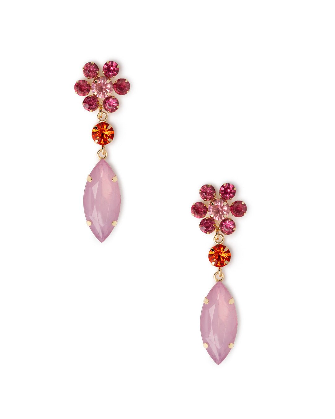 Orecchini pendenti metallo con margherite in vetro multi rosa - Mya Accessories