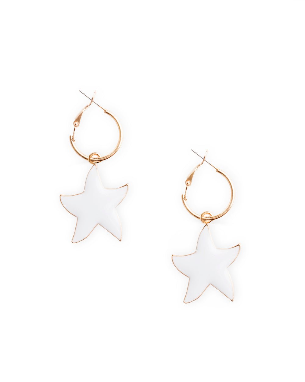 Orecchini a cerchio con ciondolo pendente a stella marina smaltato bianco - Mya Accessories