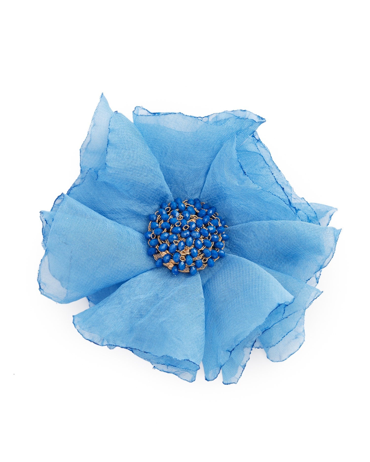 Spilla in tessuto a forma di fiore tono azzurro con microcristalli - Mya Accessories