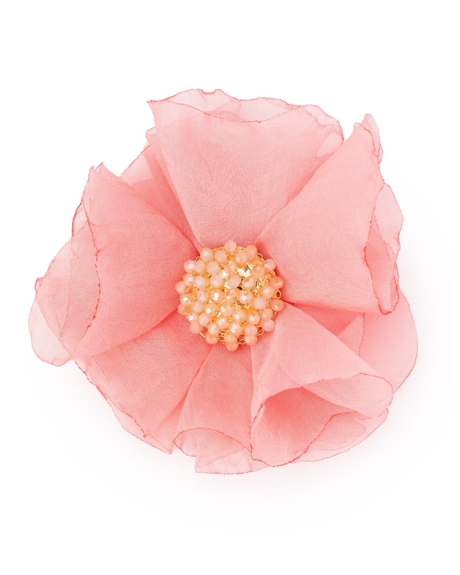 Spilla in tessuto a forma di fiore tono pesca con microcristalli - Mya Accessories